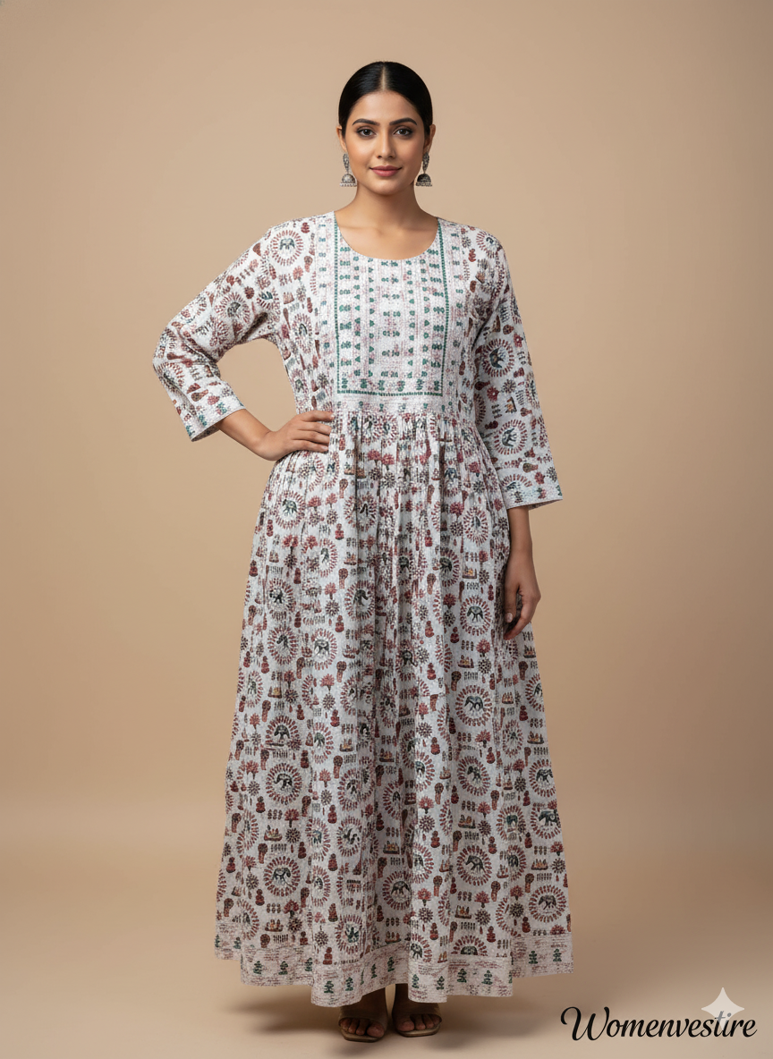 Ethnic Printed Cotton Dress for Girls