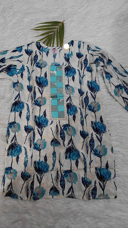 White Floral Printed Short Top