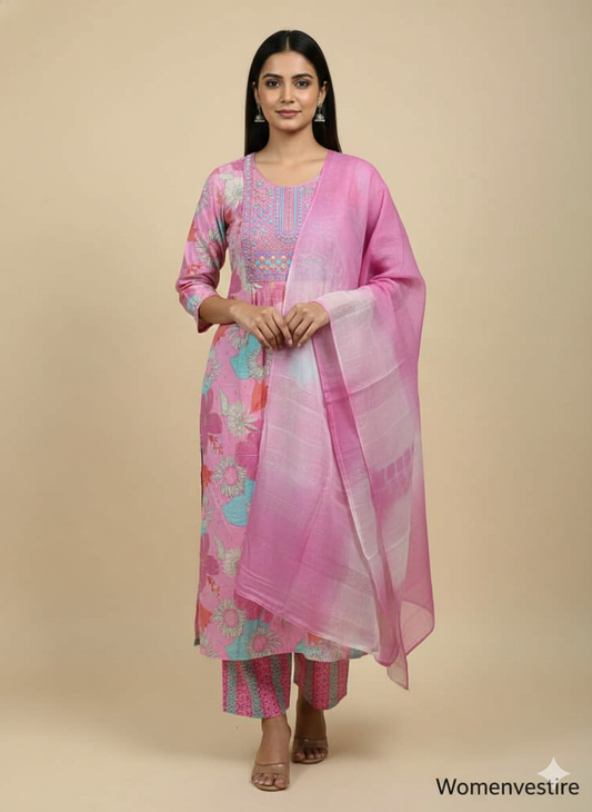 Elegant  Printed Anarkali Suit Set 3 PCS