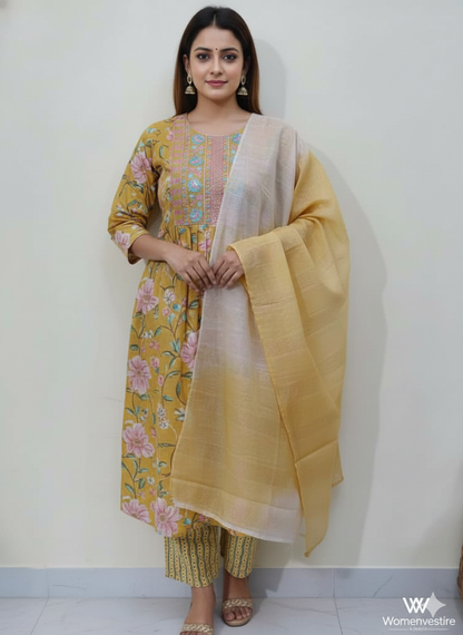 Elegant  Printed Anarkali Suit Set 3 PCS