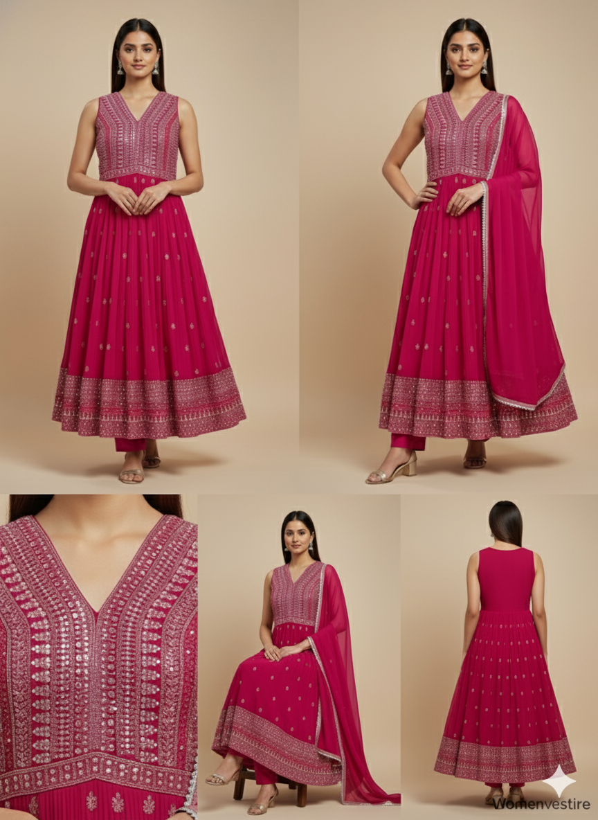 Elegant  Mirror Work Anarkali Set