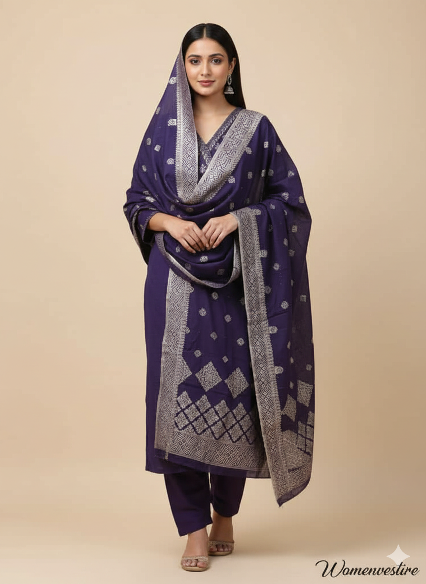 Elegant  Embroidered Suit Set ( 3 pcs)