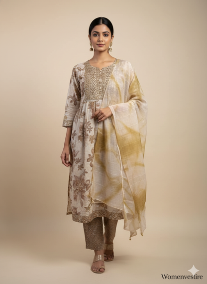 Elegant  Printed Anarkali Suit Set 3 PCS