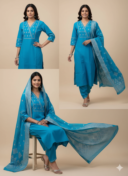 Graceful Embroidered Kurta Set ( 3PCS)
