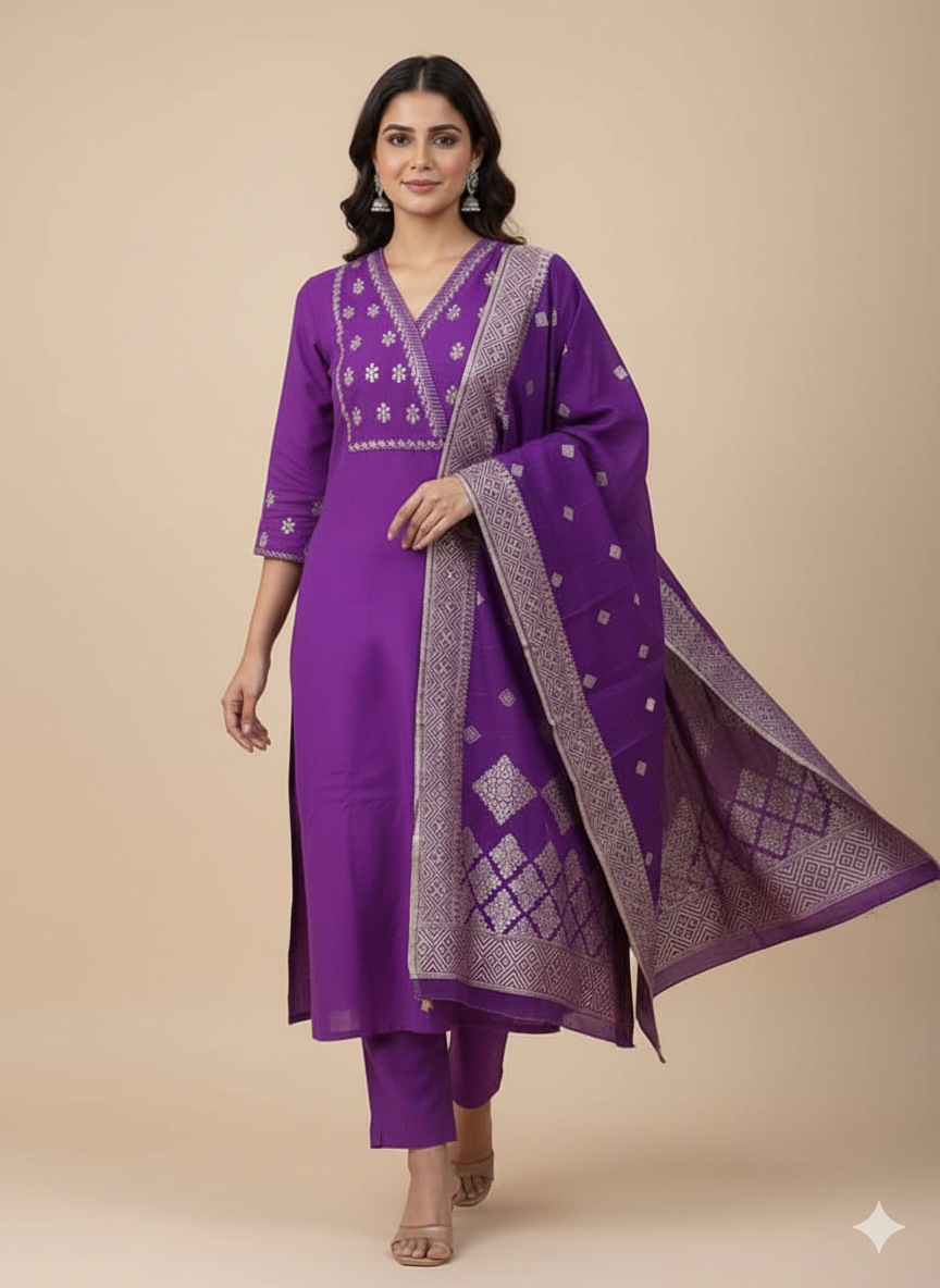 Graceful Embroidered Kurta Set ( 3PCS)