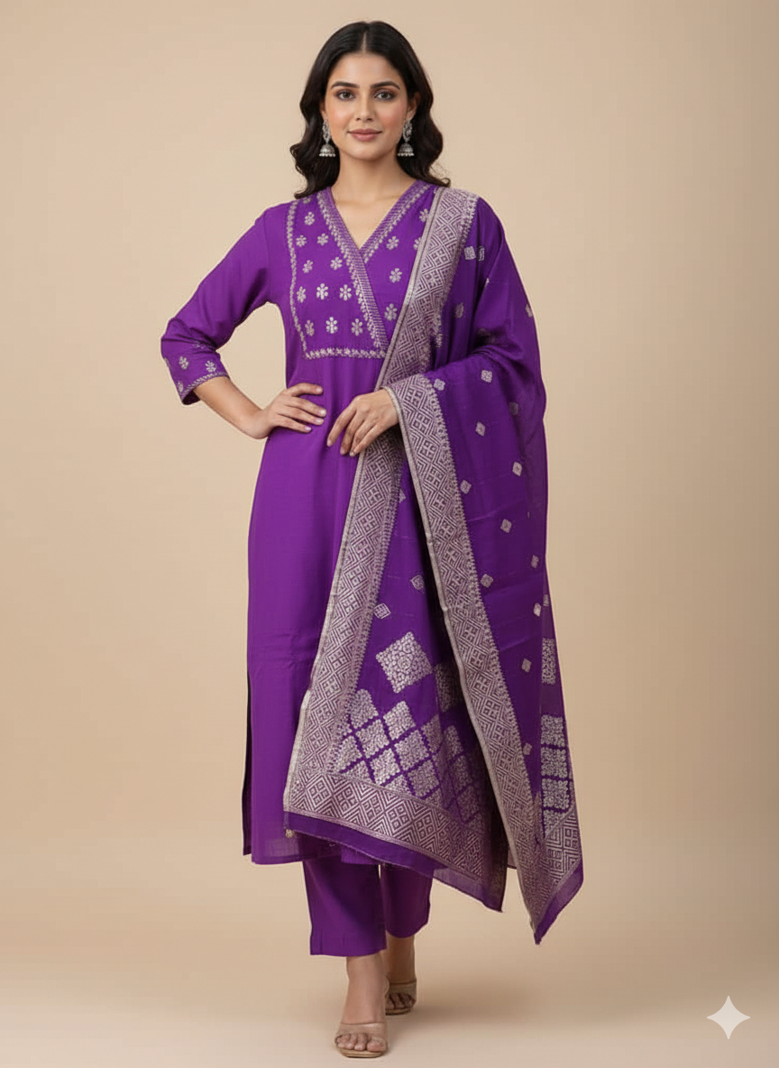 Elegant  Embroidered Suit Set ( 3 pcs)