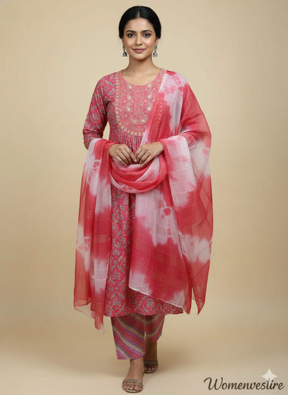 Elegant  Printed Anarkali Suit Set 3 PCS