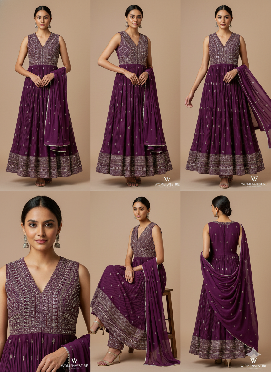 Elegant  Mirror Work Anarkali Set