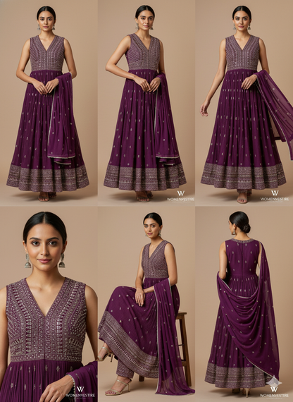 Elegant  Mirror Work Anarkali Set