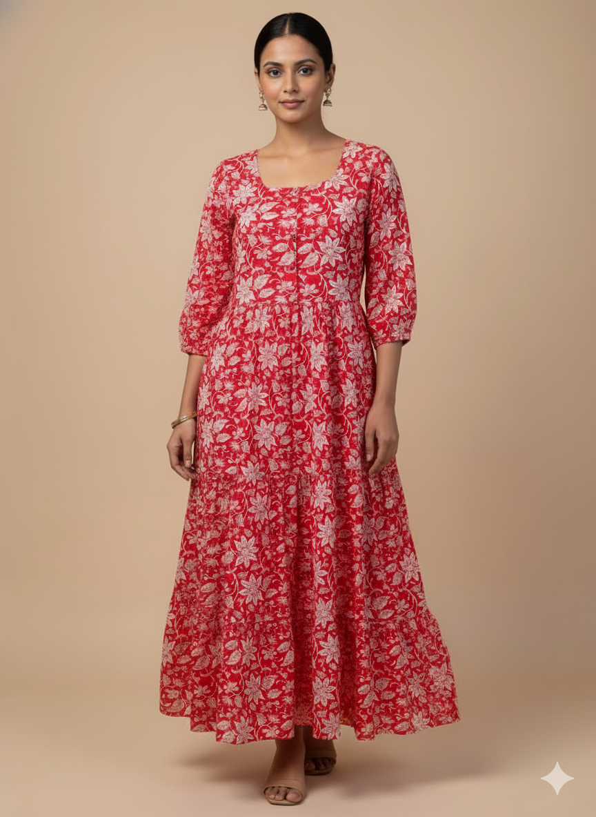 Women’s Casual Red Flower Dress