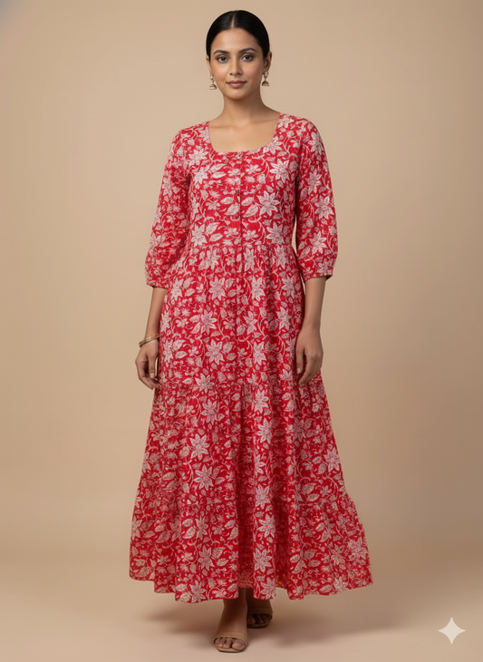Women’s Casual Red Flower Dress
