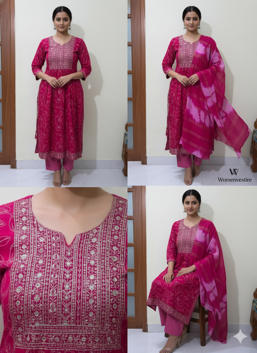 Elegant  Printed Anarkali Suit Set 3 PCS