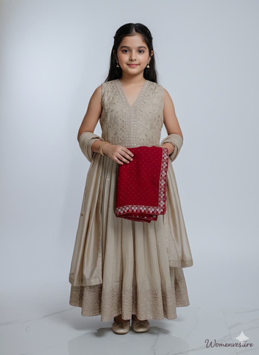 Elegant Kids Anarkali with  Dupatta