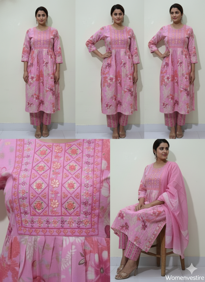 Elegant  Printed Anarkali Suit Set 3 PCS