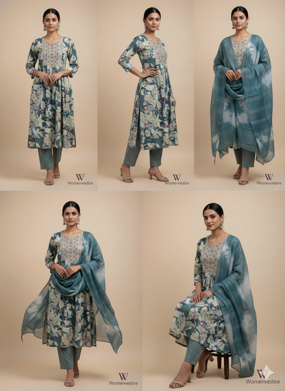 Elegant  Printed Anarkali Suit Set 3 PCS