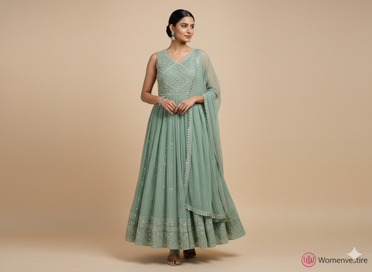 Elegant  Embroidered Anarkali Set
