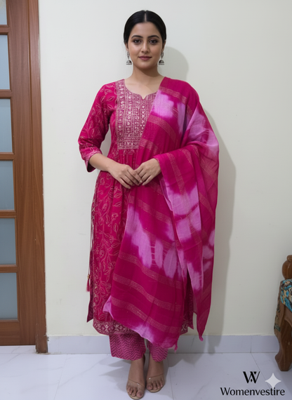 Elegant  Printed Anarkali Suit Set 3 PCS