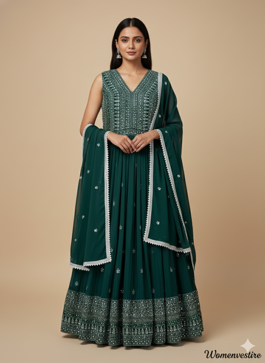 Elegant  Mirror Work Anarkali Set