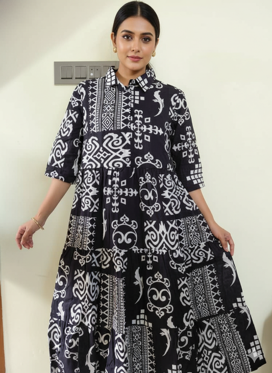 Casual Black Graphic Print Dress