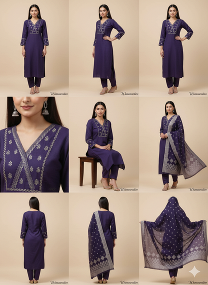 Graceful Embroidered Kurta Set ( 3PCS)