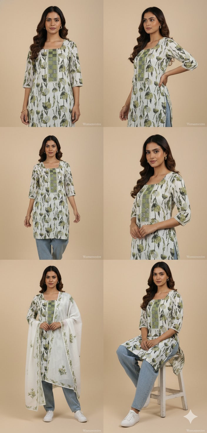 White Floral Printed Short Top