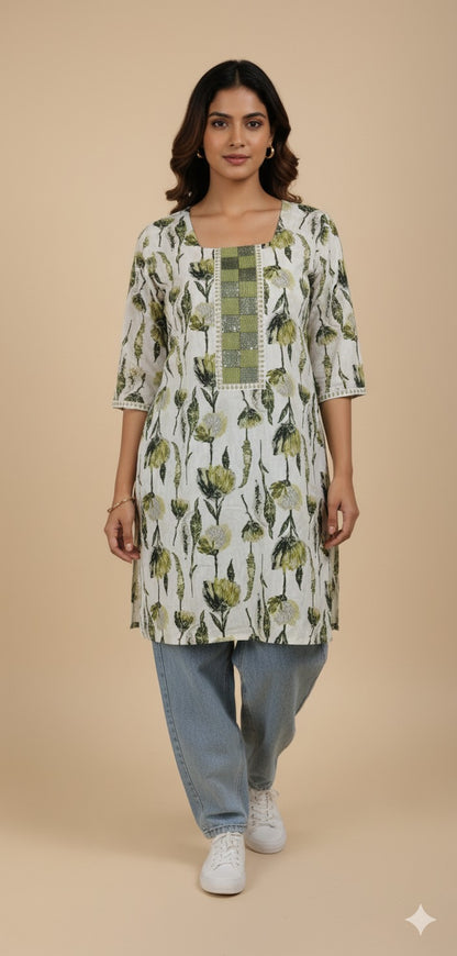 White Floral Printed Short Top